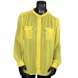 Worthington Yellow Button Down Career Blouse Womens Size Large Long Sleeve